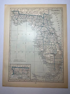 1921  FLORIDA State Map RARE BLUE fm 1921 New Reference Atlas SEE DESCRIPTION - Picture 1 of 2