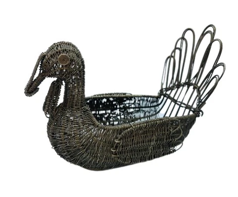 VTG Metal Woven Wire Turkey Chicken Basket Thanksgiving Farmhouse Cottage Decor Cover
