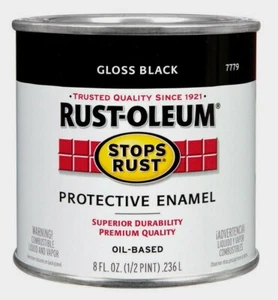 Rust-Oleum GLOSS BLACK 0.5 pt Stops Rust PROTECTIVE ENAMEL Oil-Based 7779-730 - Picture 1 of 1
