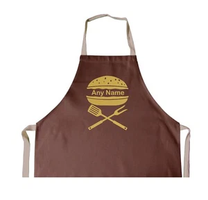 Personalised Burger Cross Utencils Gold BROWN Cotton Apron, Birthday, Christmas - Picture 1 of 1