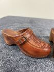 Vintage Clogs Platform Wooden Heeled Leather buckle chunky Size 6.0 Hippie 70’s