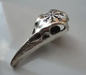 Norse Viking Mythology Helm Of Awe Raven Skull Pin Badge - Picture 1 of 15