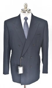 NWT BRIONI Penne Blue Wool Double Breasted Peak Lapel Sport Coat 48 S (EU 58) - Picture 1 of 8