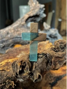 Cross Necklace with Almond Wood and Colorful Epoxy, Handmade Wooden Cross Pendan - Picture 1 of 2