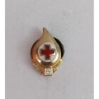 Vintage Small American Red Cross Gold Tone Blood Droplet 6 Lapel Hat Pin