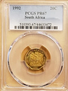 1992 Sudafrica 20 centesimi prova PCGS PR67 splendidamente tonificato 3472 - Foto 1 di 4