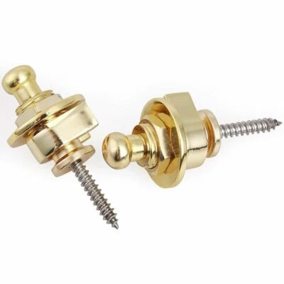 EUA 1 par de trava de cabeça redonda cromada à prova de derrapagem para baixo de guitarra elétrico dourado - Imagem 1 de 3