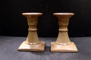 North Carolina Hyalyn Speckled Tan Candleholders - MINT - Picture 1 of 5