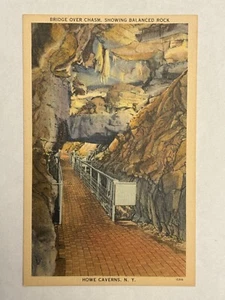 Vtg Linen Postcard Howe Caverns New York Bridge Over Chasm Showing Balanced Rock - Picture 1 of 3