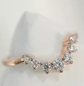 1.2ct Round Cut Moissanite Curved Stacking Wedding Band 14k Rose Gold Plated - Picture 1 of 9