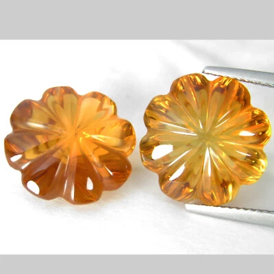 18.00Cts Beautiful Natural Citrine Carving Flower Shape Matching Pair Gemstones Foto 1 de 4