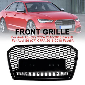 RS6 Style Honeycomb Mesh Front Grill Grille Fit Audi A6 S6 C7 2016-2018 Black ZT - Picture 1 of 16