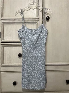 Francesca’s Blue Rain Tie Strap Dress - XS Light Blue with White Floral Pattern - Picture 1 of 4