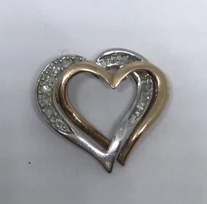 Doppel Herz Anhänger Charm Weißgold Rosegold 10 Karat Gold Baguette Diamant - Bild 1 von 3
