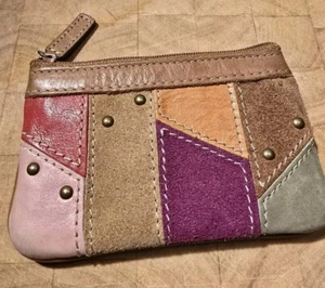 Fossil Patchwork Brown Multicolor Leather Chain Pouch/ Drivers License Vintage - Picture 1 of 8