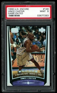 Vince Carter 1998-99 UD Encore Game-Dated RC #146 Raptors Graduado PSA 9 Como Nuevo 🔥 - Imagen 1 de 2