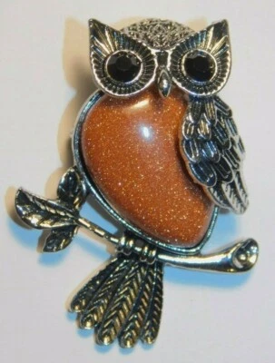Owl Pendant Brooch Gold Sandstone Silver Wear as Pendant or Brooch - Image 1 of 4