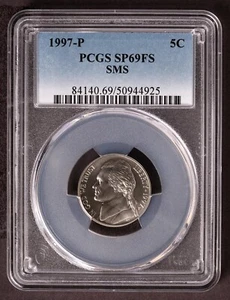 1997-P PCGS SP69 FS Jefferson Nickel 5C SMS SP69 Full Steps - Picture 1 of 2
