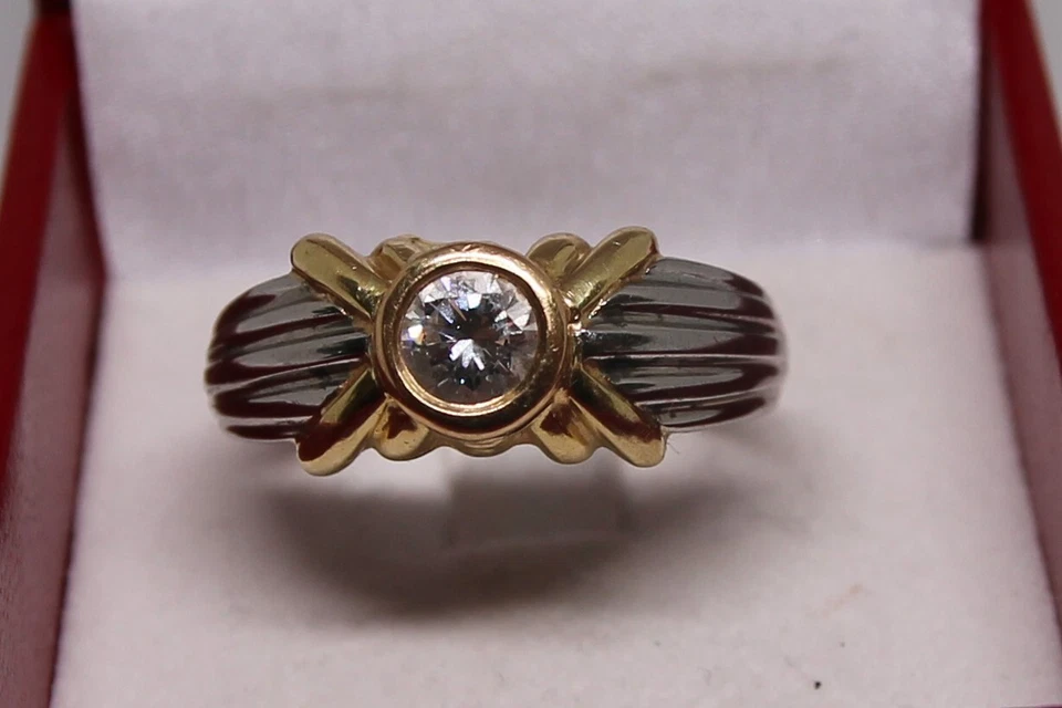 Bague jonc diamant 0.50ct 2 ors jaune et blanc 18 carats  SIEGL Créateur Cannes - Photo 1/4