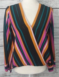 Blusa Allison Joy Mujer Talla Pequeña Rosa Negra Rayas Imitación Envoltura Frontal Cuello en V - Imagen 1 de 11