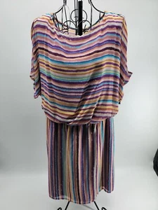 Purple Gold Teal Brown Kimono Style Dress Elastic Waist Lined Dress - Picture 1 of 12