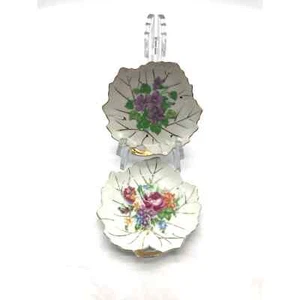 Two Gorgeous Vintage Viceroy China Flowered Leaf Shaped Trinket Dish - Picture 1 of 5