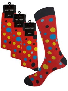 3 PK DRESS SOCKS RED BLACK POLKA DOTS COTTON SOCKS 10-13 TRUE TO SIZE - Picture 1 of 7