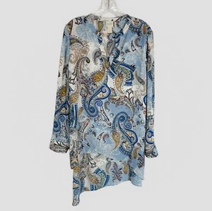 Tunica a strati Chico’s taglia media paisley blu ventilata alta lo costiera casual - Foto 1 di 6