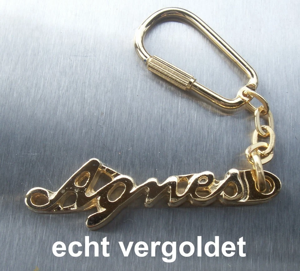 HIERZEGGER Elegant Keychain Agnes Real Gold Plated Gold Name Keyring New
