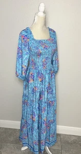 Maxi Vestido Me 2 Magic Anthropologie Azul Floral Calado Niveles Línea A Nuevo L - Imagen 1 de 24