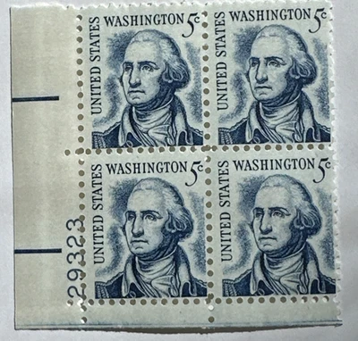 Vintage Rare George Washington 5 Cent Blue U.S. Postage Stamp  Plate of 4 - Image 1 of 4