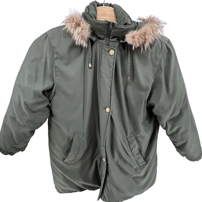 Abrigo chaqueta Fleet Street Ltd. oliva con capucha cremallera completa plumón de pato para mujer Foto 1 de 4