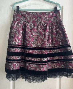 A-Linie Blumen Rock Damen Größe 10 Brokat Jacquard schwarz Spitze - Bild 1 von 8
