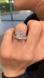 Juego de anillos de boda de diamantes cultivados en laboratorio VS1 de corte radiante de 3 quilates platino 950 - Imagen 1 de 7
