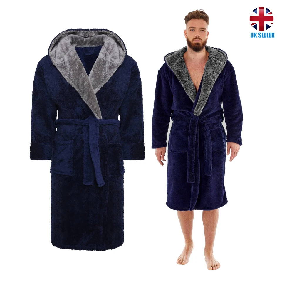 i-Smalls Mens Dressing Gown Super Soft Fleece Hooded Housecoat Robe with Belt S - Image 1 of 1