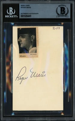 Roger Maris Signed 3x5 Index Card Yankees (Signed Twice) Beckett #18284405 - Image 1 of 2
