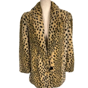Vintage Jacke Damen XLarge schwarz braun Leopard Kunstfell Schal Statement USA - Bild 1 von 11