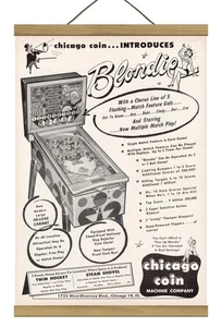 Raro Original Chicago Moneda Blondie Pinball Anuncio Promocional, Montado con Marco Magnético! - Imagen 1 de 3