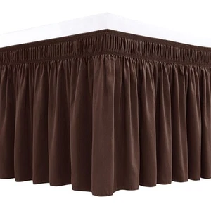 Wrap Around Bed Skirts for Queen Beds 15" Drop, Brown Adjustable Elastic Dust... - Picture 1 of 9