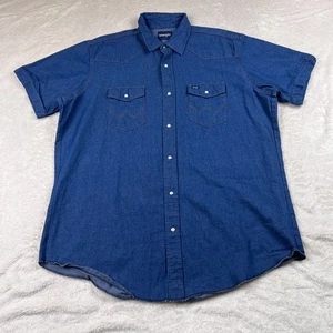 Vintage Wrangler Pearl Snap Shirt Men’s 2XL Tall Blue Denim Short Sleeve Cotton - Picture 1 of 10