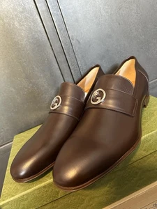 Gucci Mens Interlocking GG Brown Cocoa Leather Loafers Size 13UK/14US - Picture 1 of 14