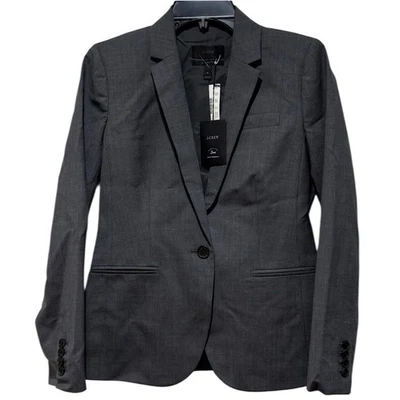 New J. Crew Women's Bi Stretch Tollegno 1900 Wool Grey Blazer Sz 4 Preppy Career - Image 1 of 4
