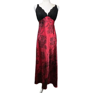 In Bloom by Jonquil Kleid Damen Lg rot Satin schwarz Spitze Blumen Maxi Vampir Goth - Bild 1 von 14