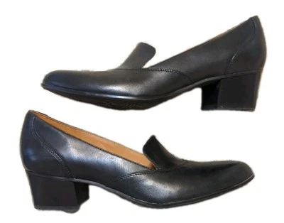 Naturalizer No 5 Contour 10N Black Dress Shoe Block Heel Classic Loafer Leather - Image 1 of 4