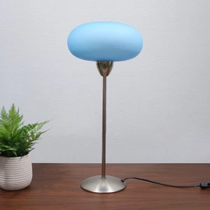 Rare Vintage IKEA Frosted Blue Glass/Metal TRETTIOTRE UFO/Space Age Table Lamp - Picture 1 of 8