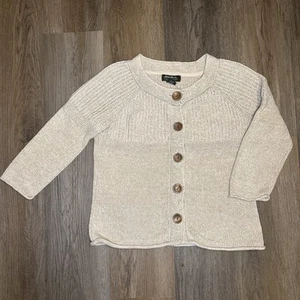 Eddie Bauer Cardigan Women's Medium Tan Knit 3/4 Sleeve Linen Cotton Lagenlook - Picture 1 of 10