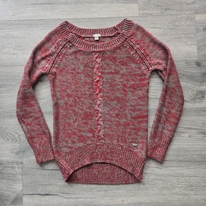 Guess Rundhals Pullover Damen Gr. M Zopfmuster Rot Grau Top Zustand - Bild 1 von 6