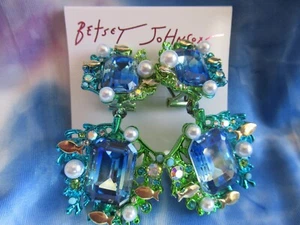 Betsey Johnson Authentic Blue Crystal Mermaid Aqua BLUE Earrings NWT - Picture 1 of 8