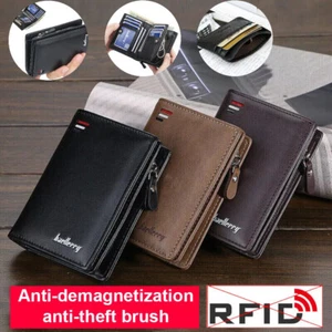Mens RFID Blocking Leather Wallet Credit Card ID Holder Zipper Purse Waterproof - Picture 1 of 23
