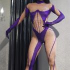 Women Jumpsuit Golves Diamonds Sexy Bodycon Spandex Purple Rompers Bar Club 